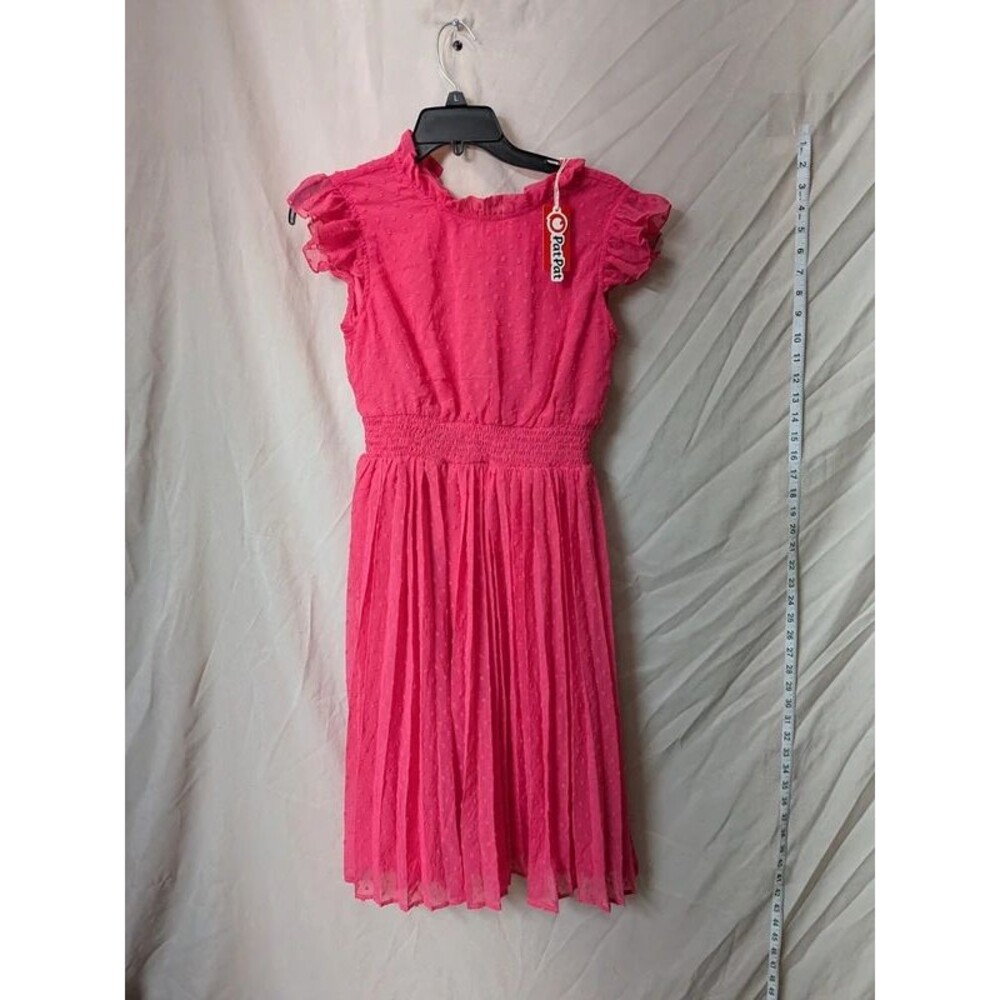 PatPat pink Swiss dot pleated dress 12-13y
